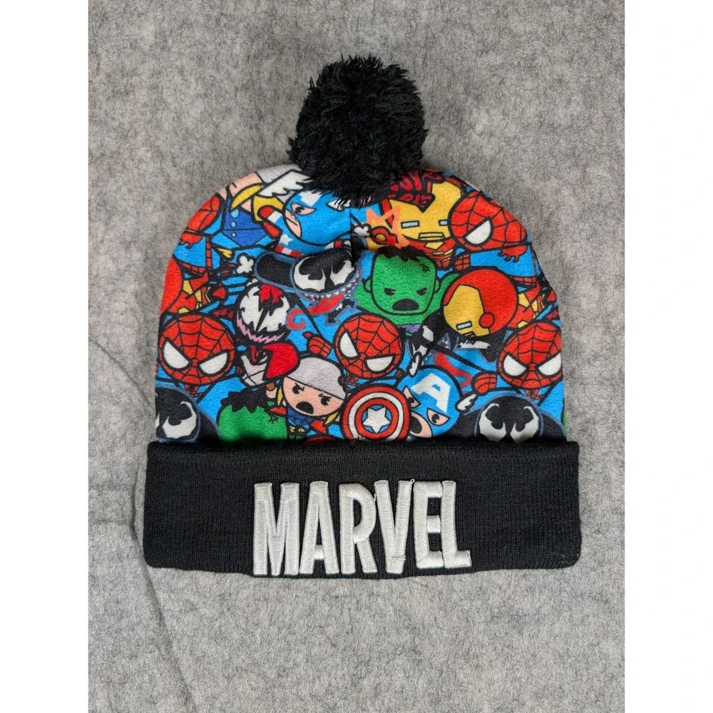 Marvel Comics Avengers Character Print Beanie Pom‎ Pom Hat Spider-Man Hulk Thor